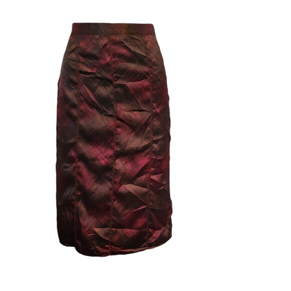 Jaclyn Smith Skirt, Silky, Burgundy Maroon Print, Gored, Part Elastic Waist - Picture 4 of 12